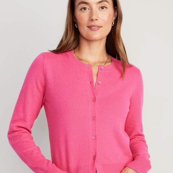 NWT OLD NAVY Printed Cropped Cozy-Knit Cardigan Color: Pink A Boo: - Picture 2 of 6